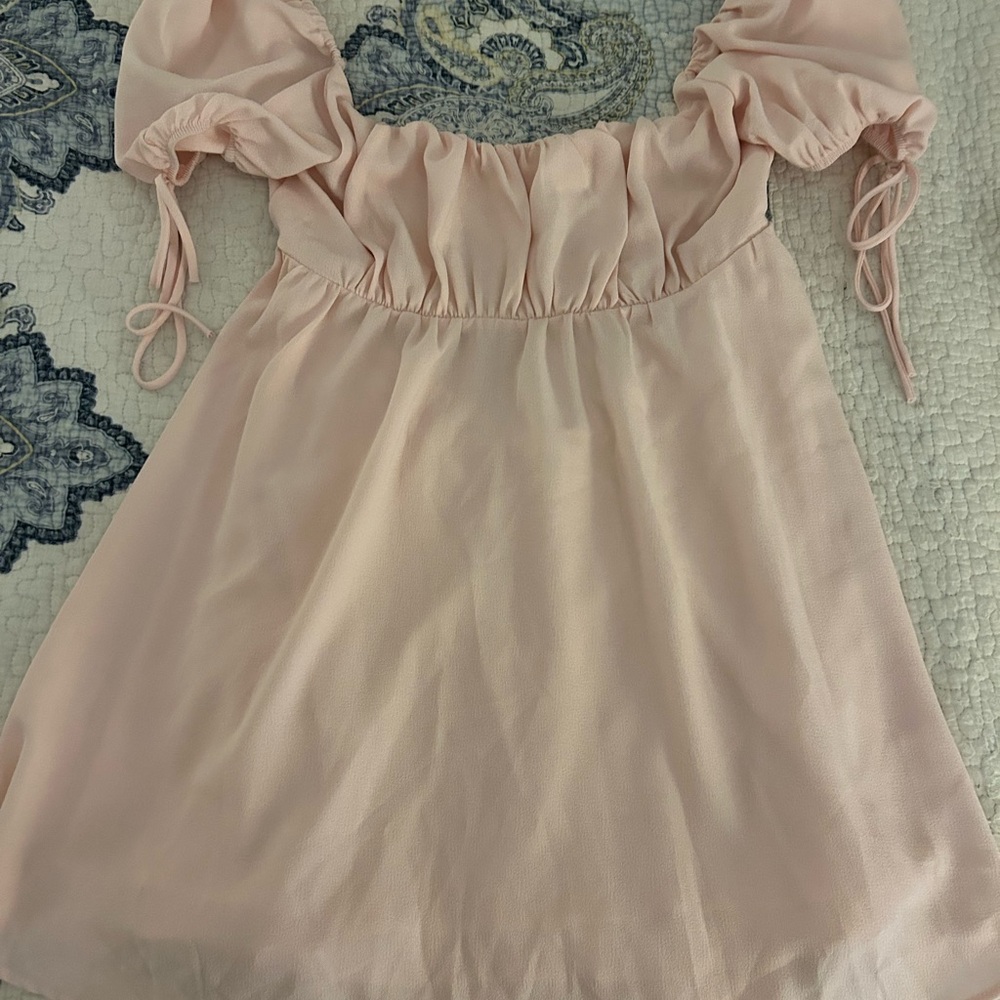 Lucy in the Sky Pink Ruched Ruffled Mini Dress